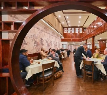 Business lunch table setting at Evergreen On 38, a Chinese restaurant in Midtown NYC
