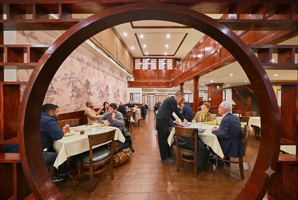 Business lunch table setting at Evergreen On 38, a Chinese restaurant in Midtown NYC