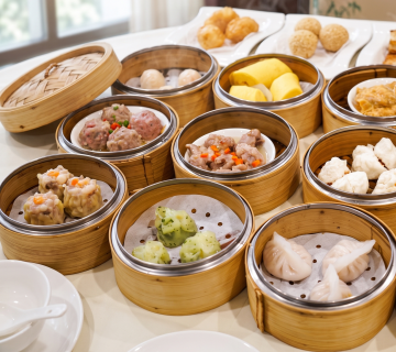 Assorted steamed dim sum baskets served near Grand Central Station at Evergreen On 38 in Midtown Manhattan