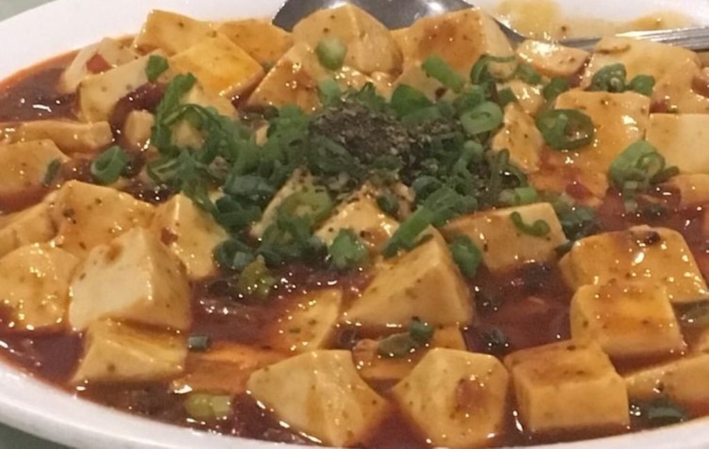 Vegan mapo tofu and garlic eggplant, plant-based Chinese dishes in Midtown NYC